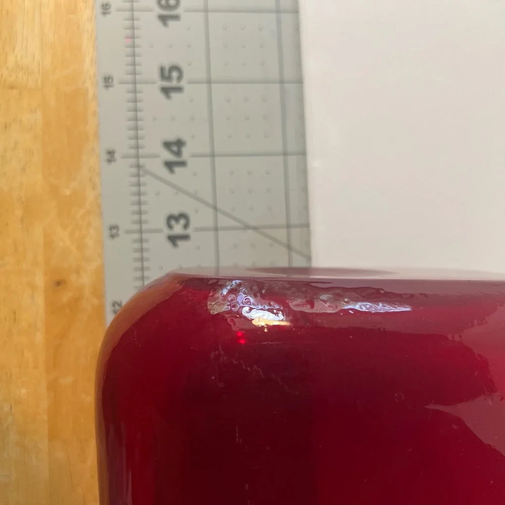 Red Hand Blown Art Glass Vase Long Neck Swirl Pattern Agate Style Decor 12